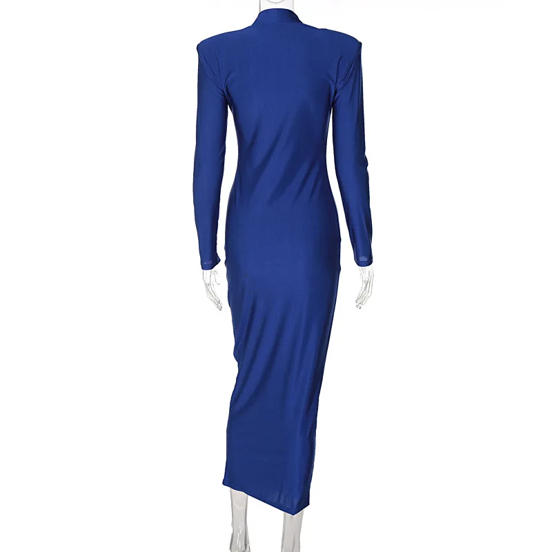 Shoulder Padded Long Sleeve Bodycon Green Party Club Maxi Long Dress Spring Autumn Women Fashion Elegant Clothes