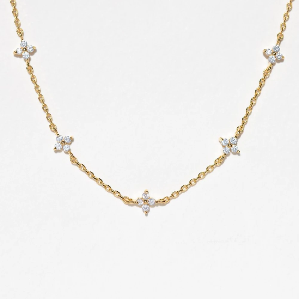 Inlaid Zircon Four-leaf Flower Necklace For Women New Niche Light Luxury Hot Fashion Collares Choker Accessories