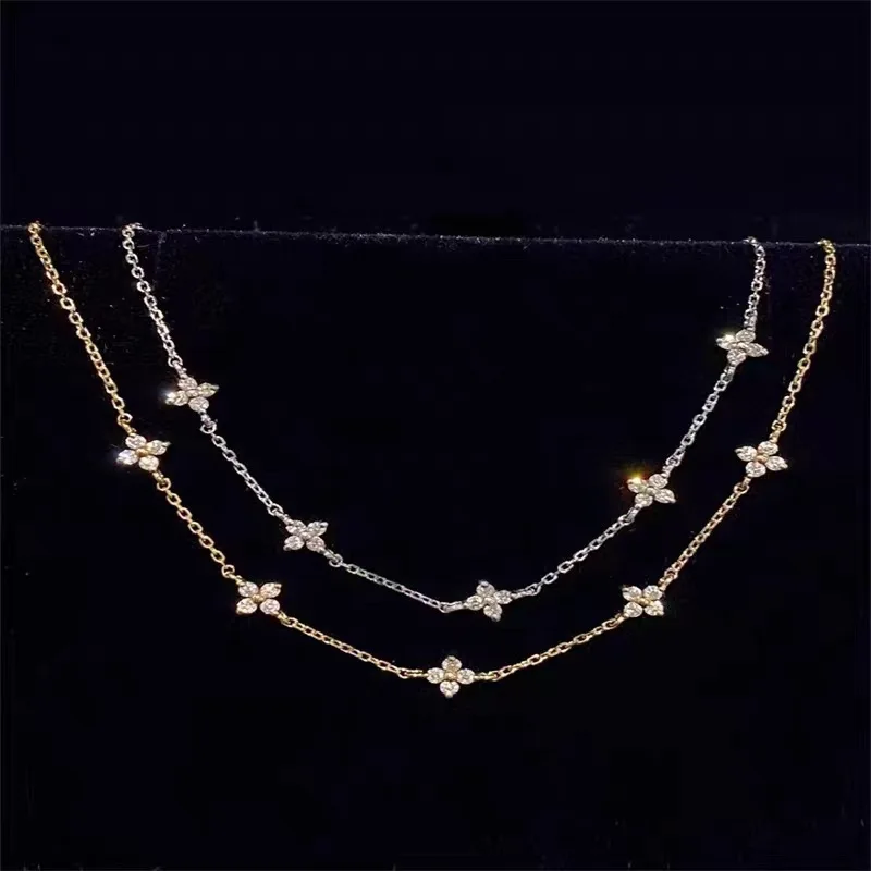 Inlaid Zircon Four-leaf Flower Necklace For Women New Niche Light Luxury Hot Fashion Collares Choker Accessories