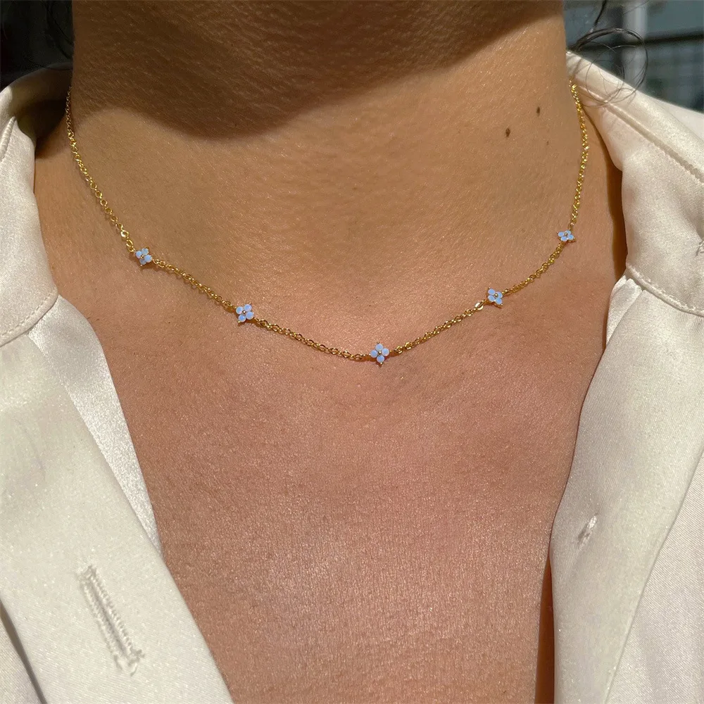 Inlaid Zircon Four-leaf Flower Necklace For Women New Niche Light Luxury Hot Fashion Collares Choker Accessories