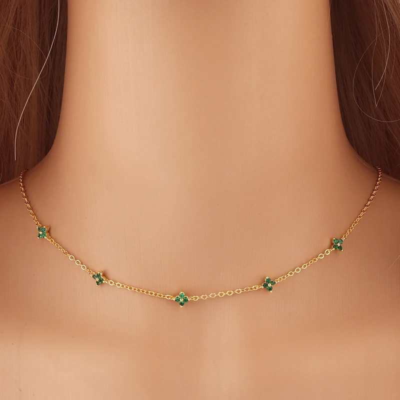 Inlaid Zircon Four-leaf Flower Necklace For Women New Niche Light Luxury Hot Fashion Collares Choker Accessories