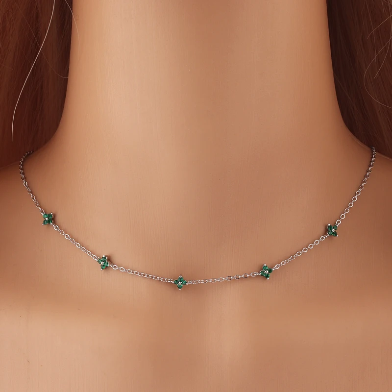 Inlaid Zircon Four-leaf Flower Necklace For Women New Niche Light Luxury Hot Fashion Collares Choker Accessories