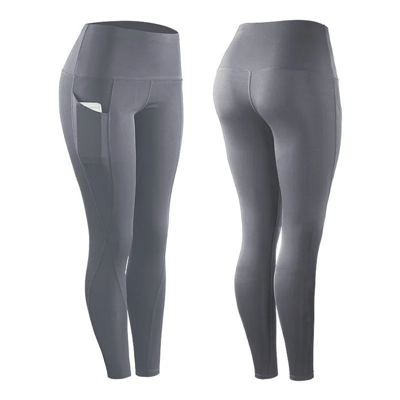 Women Yoga Leggings Sexy Solid High Waist Pocket Elastic Tummy Control Ruched Booty Pants Casual Gym Compression Tights Pants