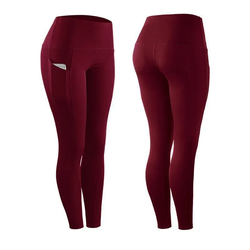 Women Yoga Leggings Sexy Solid High Waist Pocket Elastic Tummy Control Ruched Booty Pants Casual Gym Compression Tights Pants