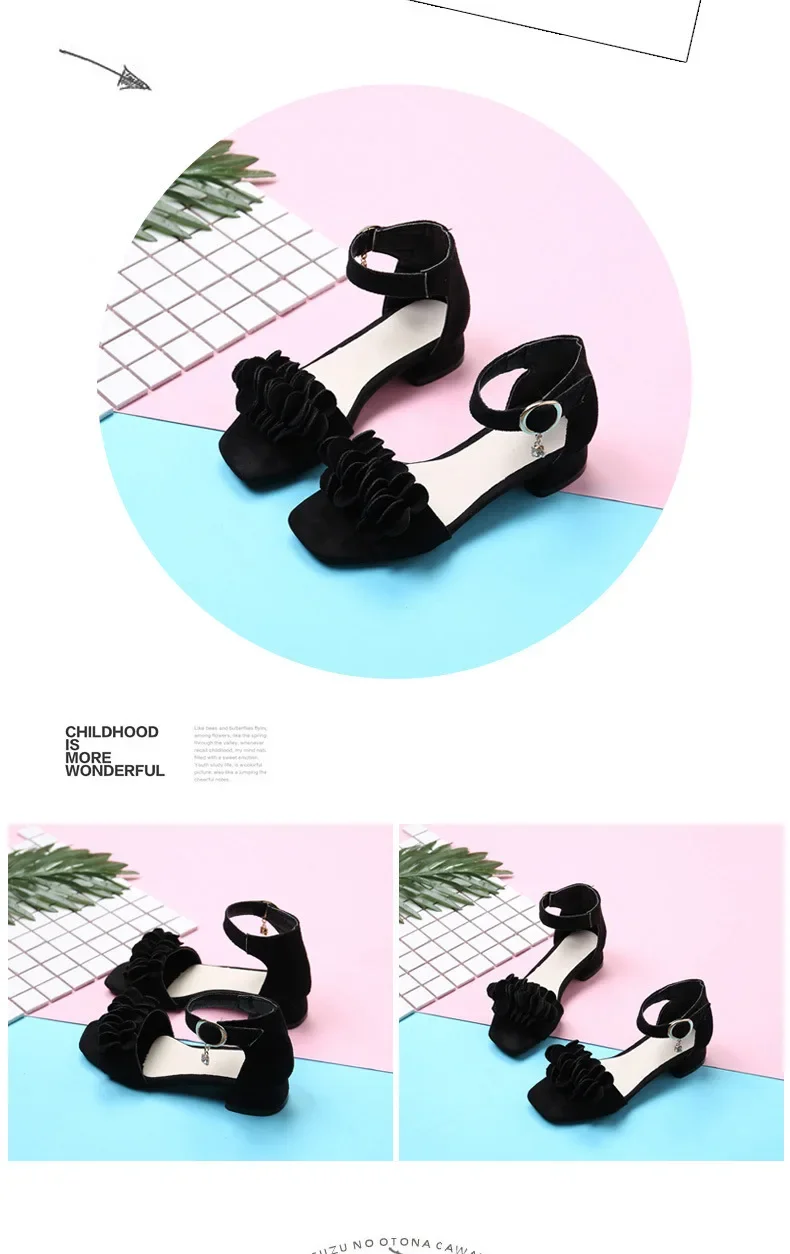Children Princess Shoes for Wedding Party Summer Chic Girls Causal Flower Sandals Fashion Open-toe Kids Low-heels Dress Sandals