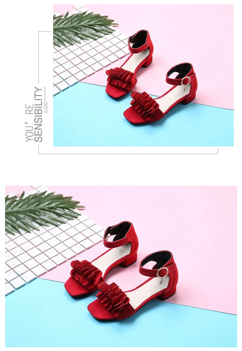 Children Princess Shoes for Wedding Party Summer Chic Girls Causal Flower Sandals Fashion Open-toe Kids Low-heels Dress Sandals