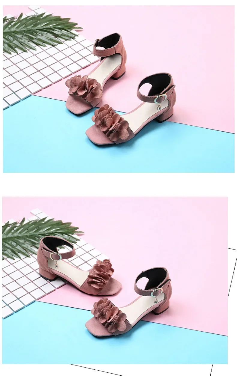 Children Princess Shoes for Wedding Party Summer Chic Girls Causal Flower Sandals Fashion Open-toe Kids Low-heels Dress Sandals