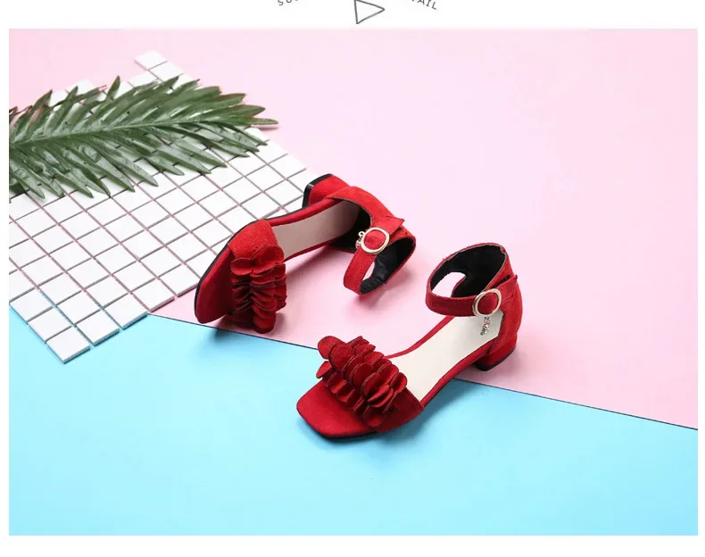 Children Princess Shoes for Wedding Party Summer Chic Girls Causal Flower Sandals Fashion Open-toe Kids Low-heels Dress Sandals
