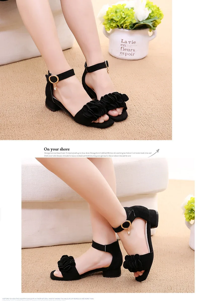 Children Princess Shoes for Wedding Party Summer Chic Girls Causal Flower Sandals Fashion Open-toe Kids Low-heels Dress Sandals