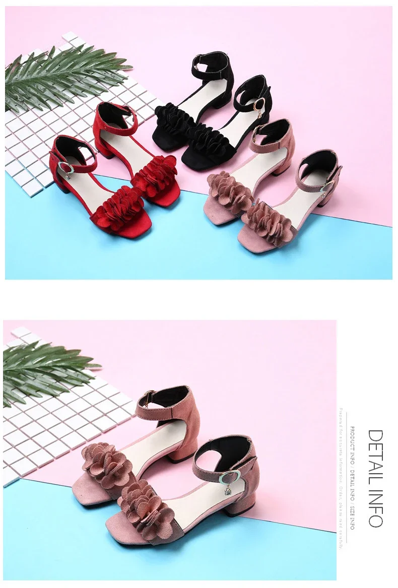Children Princess Shoes for Wedding Party Summer Chic Girls Causal Flower Sandals Fashion Open-toe Kids Low-heels Dress Sandals