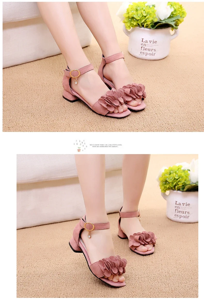 Children Princess Shoes for Wedding Party Summer Chic Girls Causal Flower Sandals Fashion Open-toe Kids Low-heels Dress Sandals
