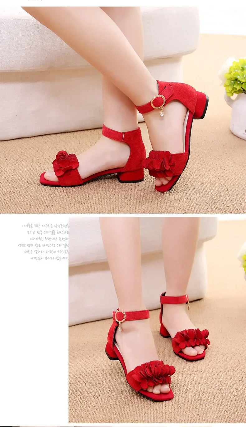 Children Princess Shoes for Wedding Party Summer Chic Girls Causal Flower Sandals Fashion Open-toe Kids Low-heels Dress Sandals