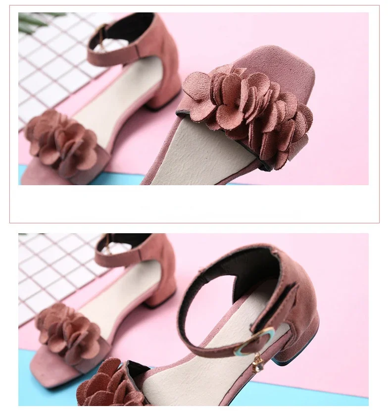 Children Princess Shoes for Wedding Party Summer Chic Girls Causal Flower Sandals Fashion Open-toe Kids Low-heels Dress Sandals