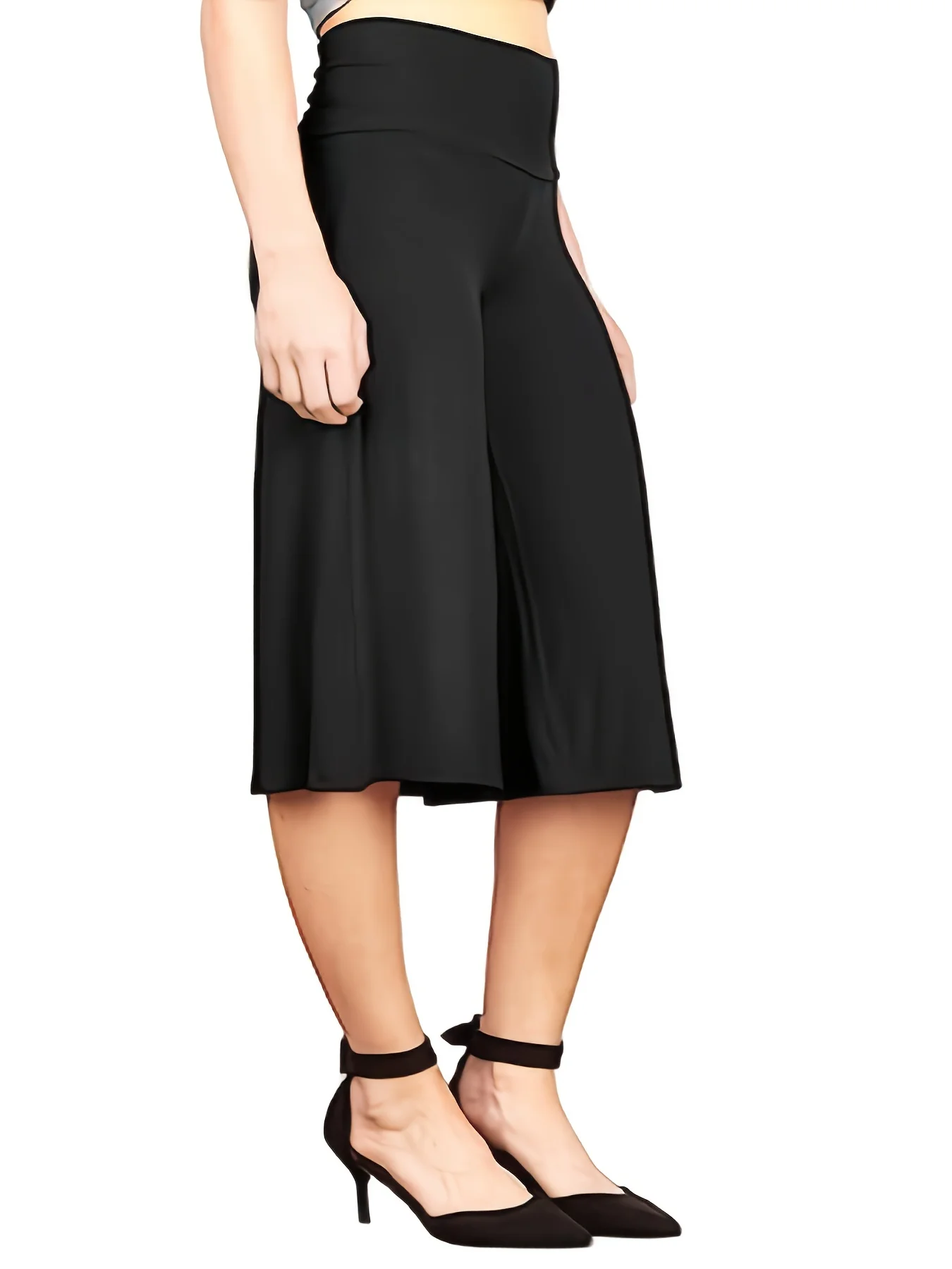 2024 Summer new women's plus size knitted fabric solid color casual seven-minute pants straight pants