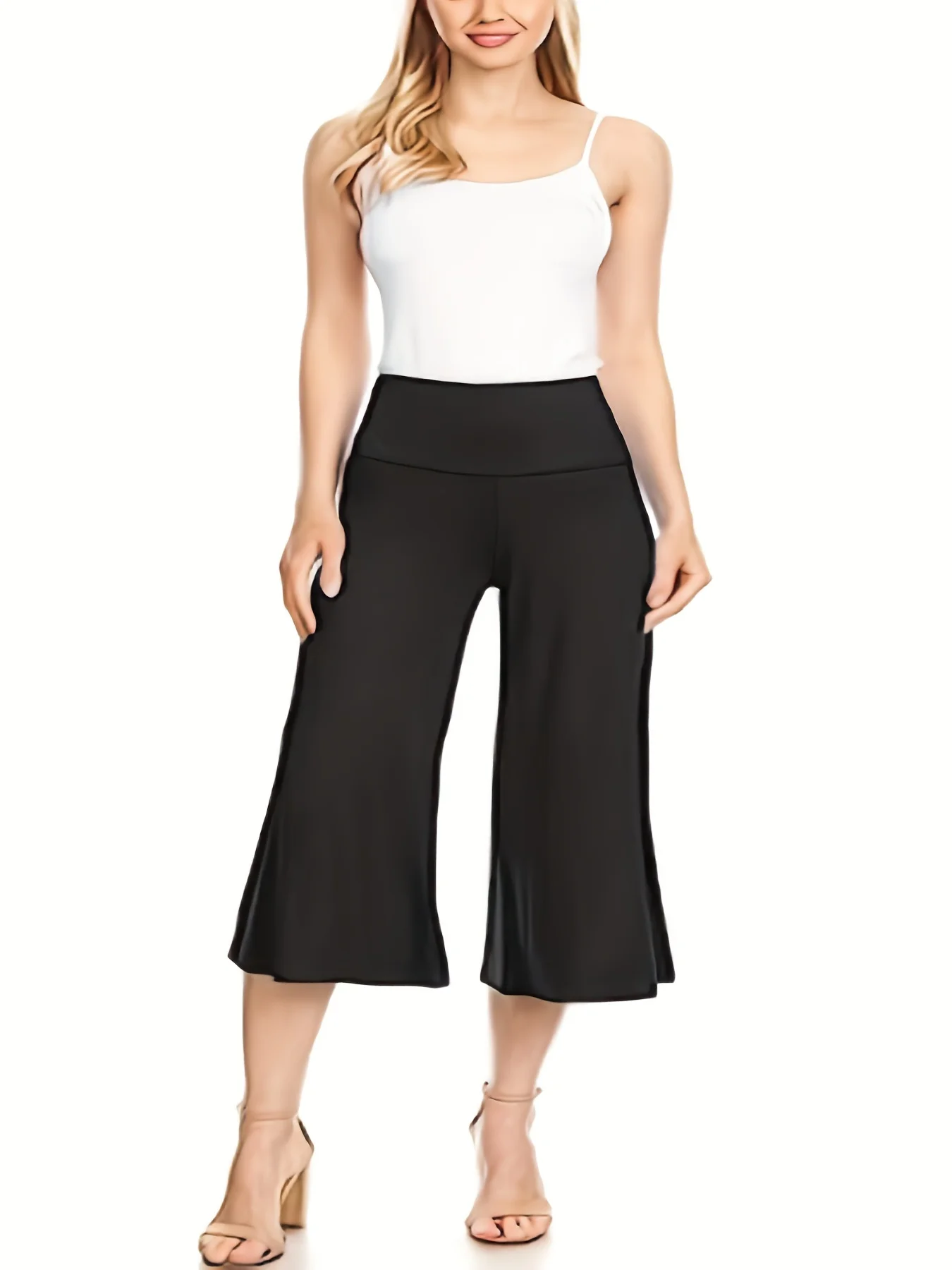 2024 Summer new women's plus size knitted fabric solid color casual seven-minute pants straight pants