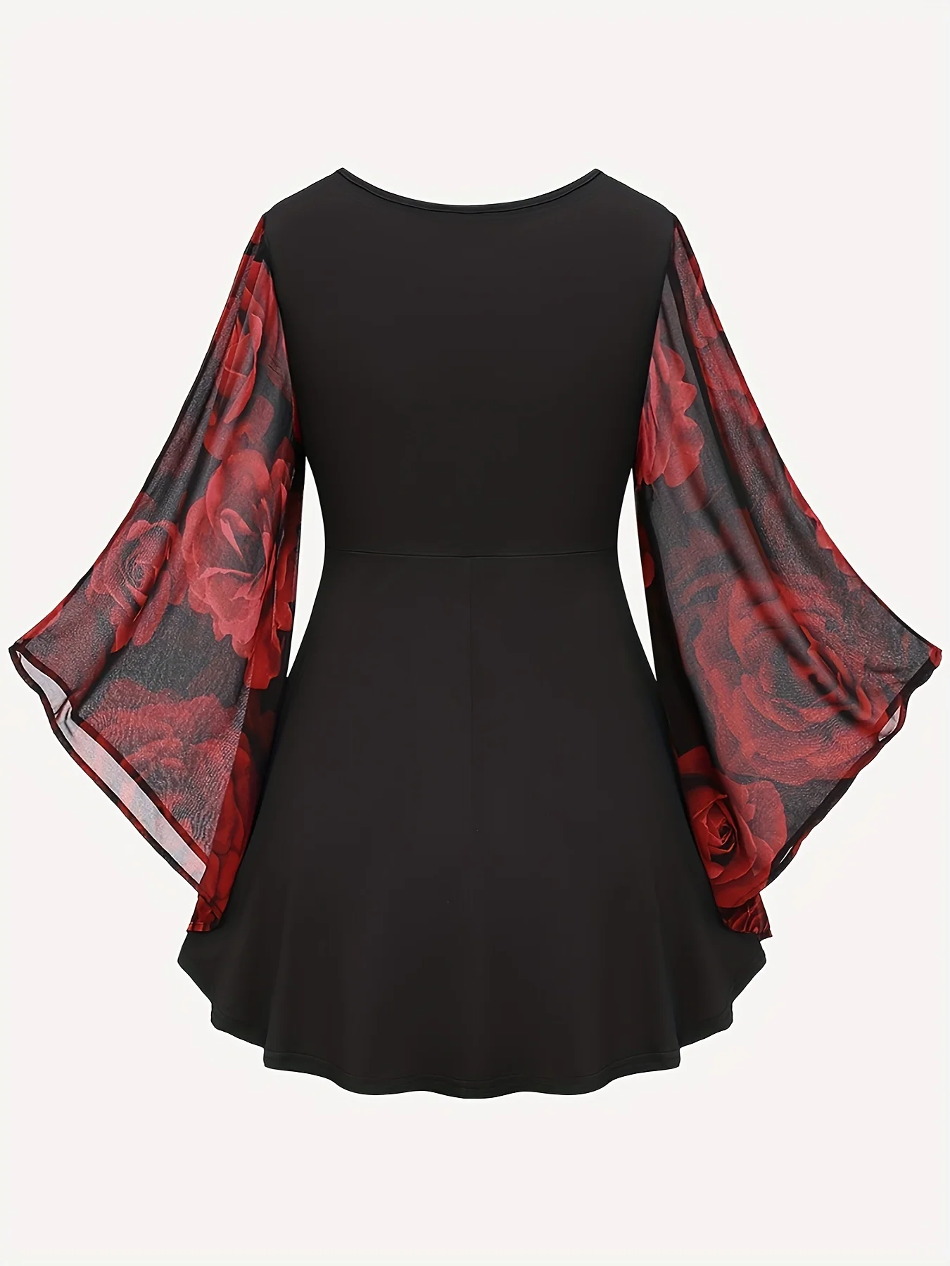 Popular European and American Spring and Autumn New Large-Size Women's Clothing with Rose Print, Drawstring, Irregular Bat Sleev