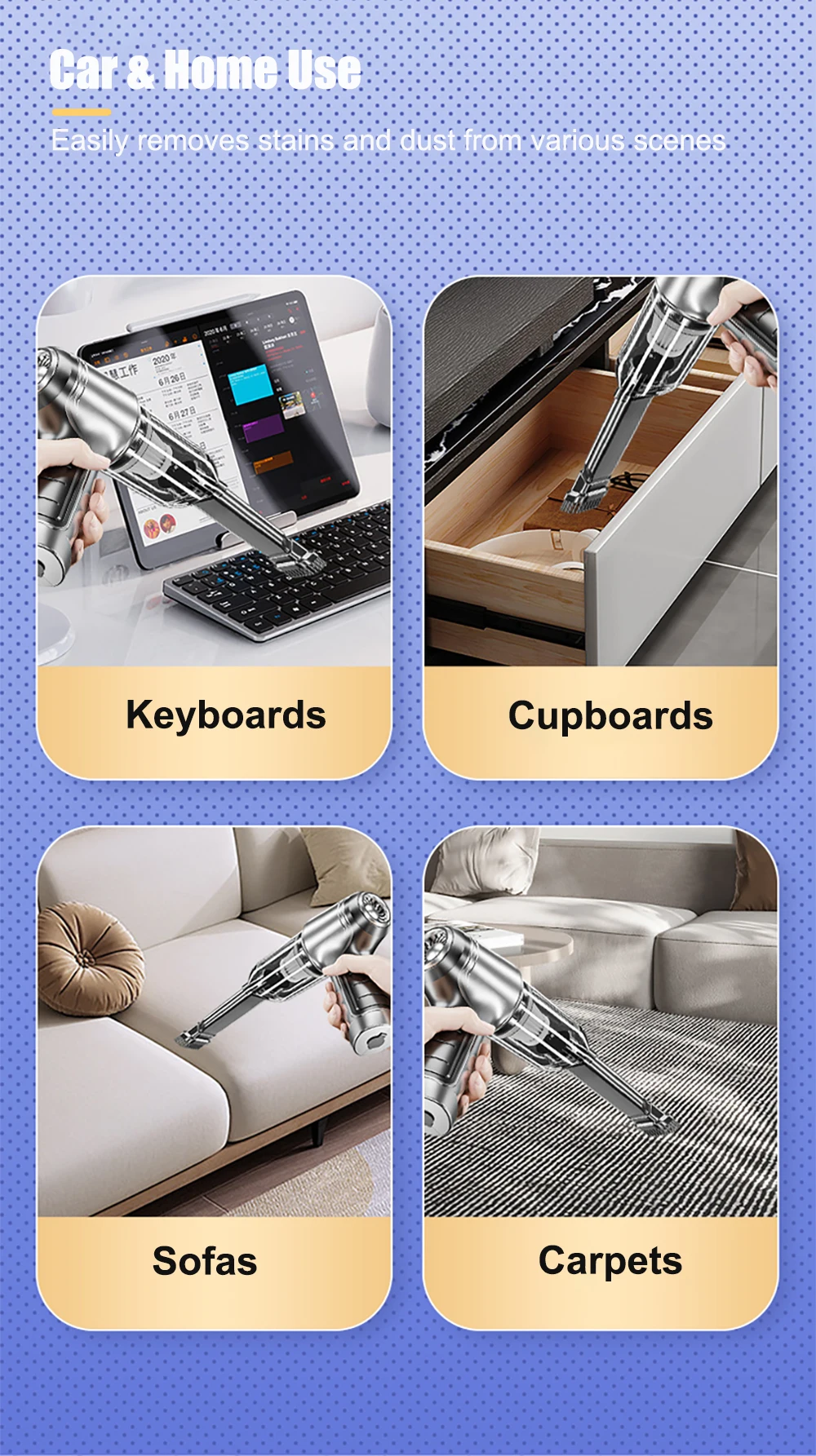 Car Vacuum Cleaner 95000PA Strong Suction Wireless Vacuum Cleaner for Car Home 2in1 Handheld Portable Vacuum Cleaner Blower