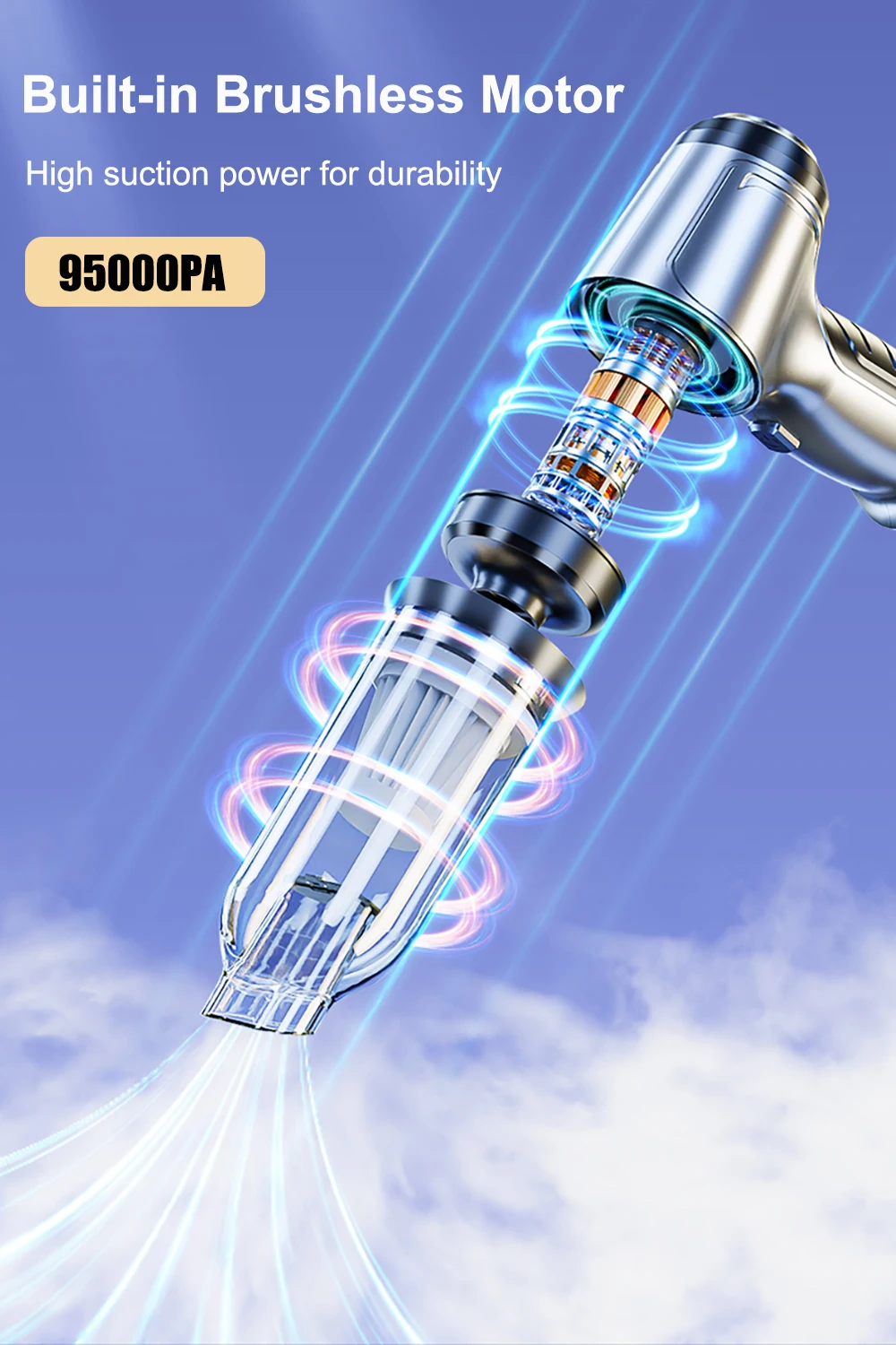 Car Vacuum Cleaner 95000PA Strong Suction Wireless Vacuum Cleaner for Car Home 2in1 Handheld Portable Vacuum Cleaner Blower
