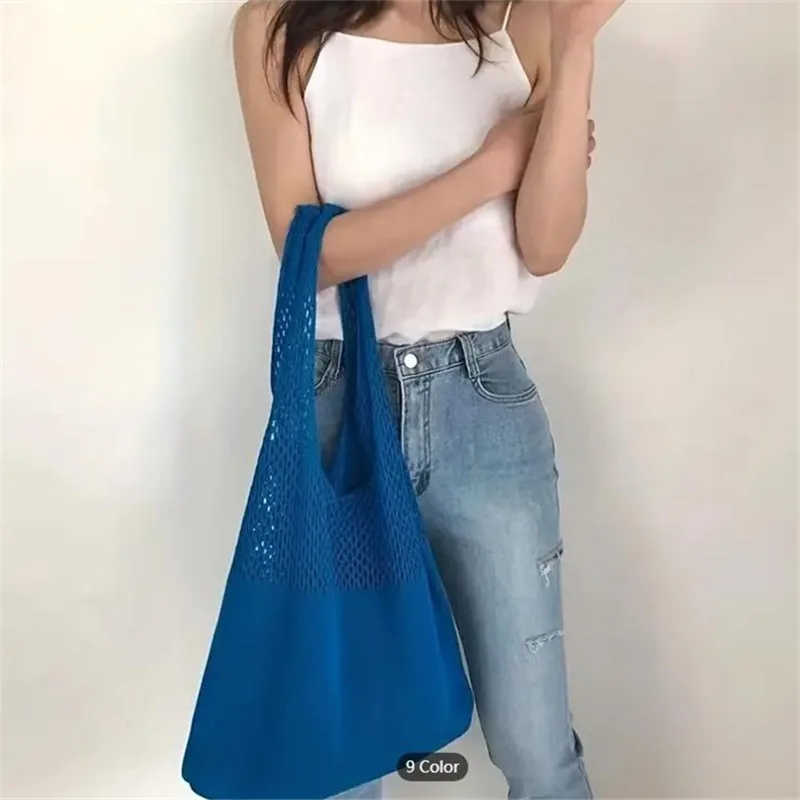 Aesthetic Hollow Out Crochet Bag, Large Capacity Shoulder Bag, Simple Knitted Tote Bag For Women