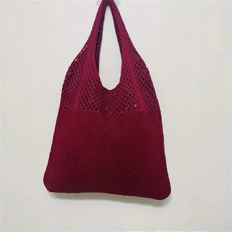 Aesthetic Hollow Out Crochet Bag, Large Capacity Shoulder Bag, Simple Knitted Tote Bag For Women