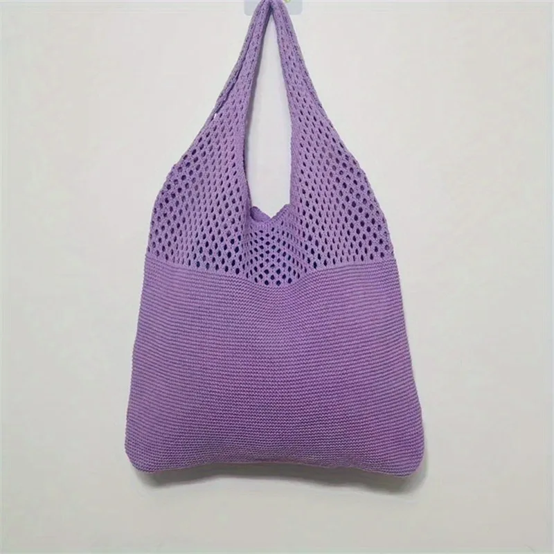 Aesthetic Hollow Out Crochet Bag, Large Capacity Shoulder Bag, Simple Knitted Tote Bag For Women