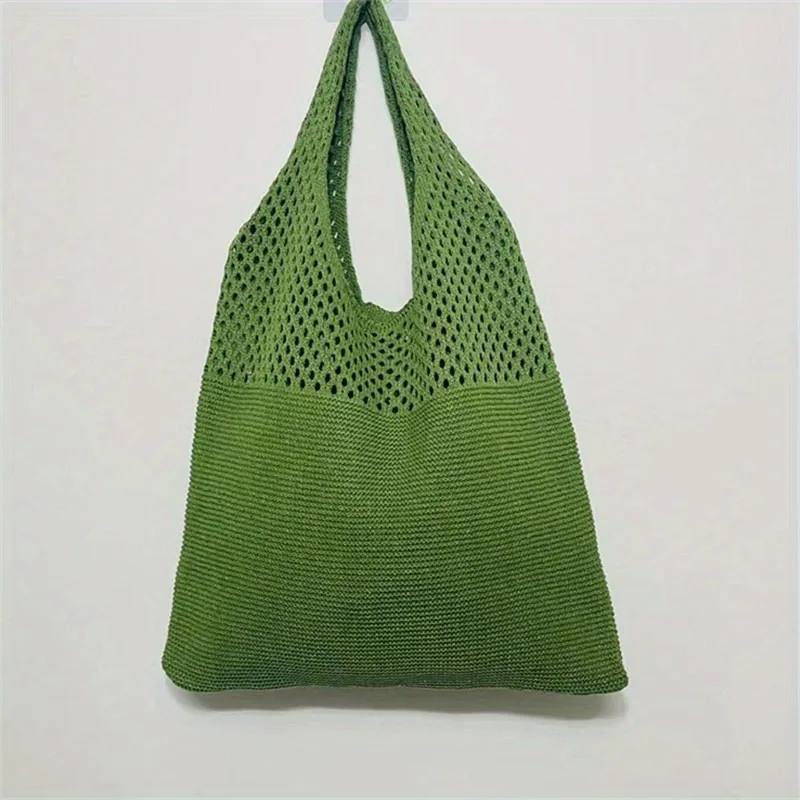Aesthetic Hollow Out Crochet Bag, Large Capacity Shoulder Bag, Simple Knitted Tote Bag For Women