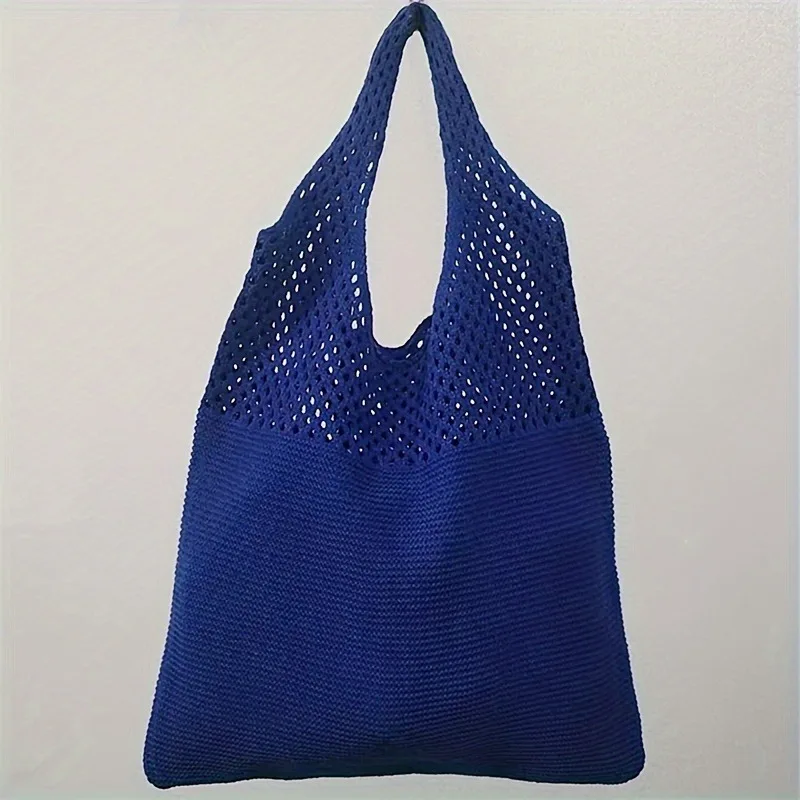 Aesthetic Hollow Out Crochet Bag, Large Capacity Shoulder Bag, Simple Knitted Tote Bag For Women