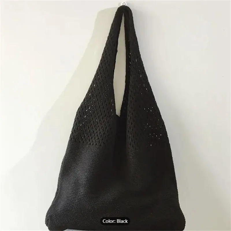 Aesthetic Hollow Out Crochet Bag, Large Capacity Shoulder Bag, Simple Knitted Tote Bag For Women
