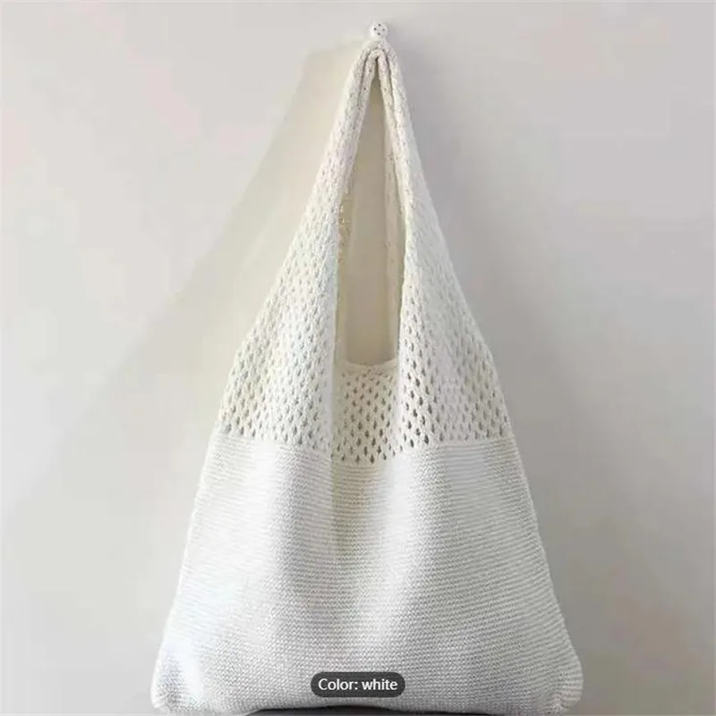 Aesthetic Hollow Out Crochet Bag, Large Capacity Shoulder Bag, Simple Knitted Tote Bag For Women