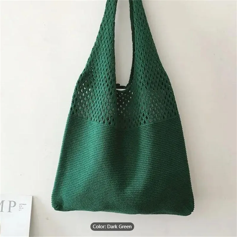Aesthetic Hollow Out Crochet Bag, Large Capacity Shoulder Bag, Simple Knitted Tote Bag For Women