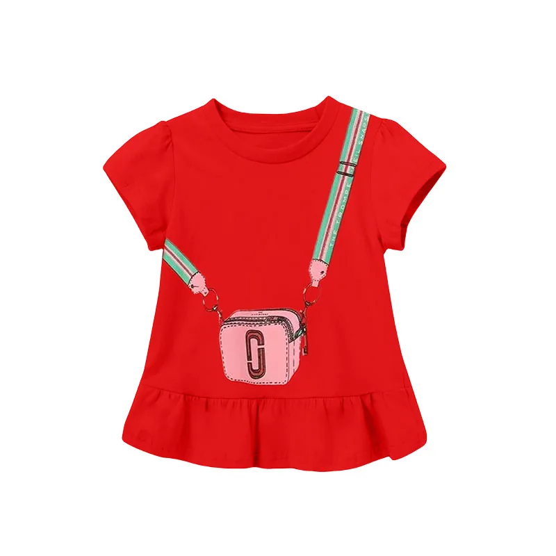 Jumping Meters New Arrival Bag Print Hot Selling Cotton Summer Girls Tshirts Baby Clothes Children's Tees Tops