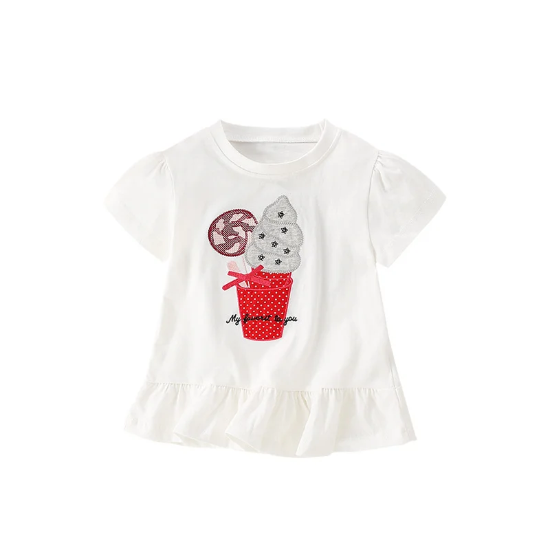 Jumping Meters New Arrival Bag Print Hot Selling Cotton Summer Girls Tshirts Baby Clothes Children's Tees Tops