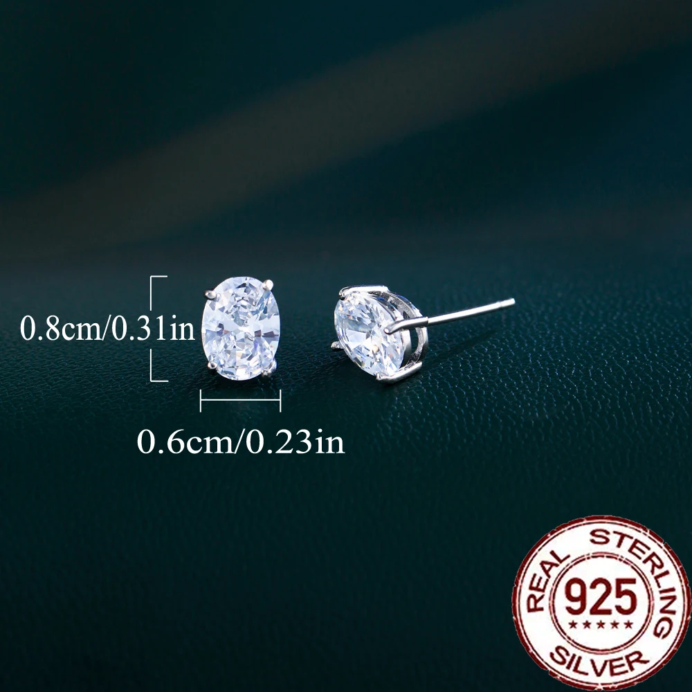CWWZircons S925 Sterling Silver Brilliant Oval Shaped Cubic Zircon Stud Earring for Women Girl Party Wedding Jewelry Gift SE070
