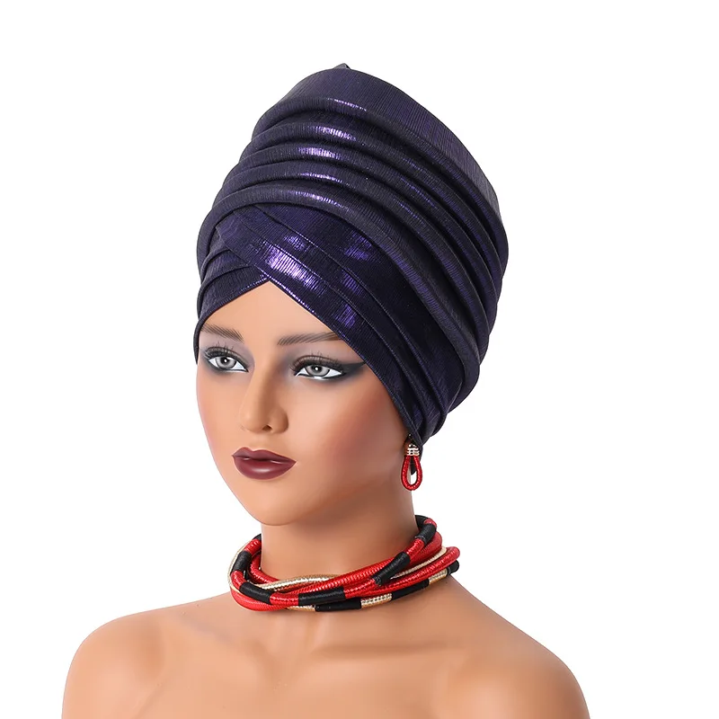 African Women's Auto Gele Headtie Nigeria Lady Pleated Head Wraps Muslim Headscarf Bonnet Turbante Mujer