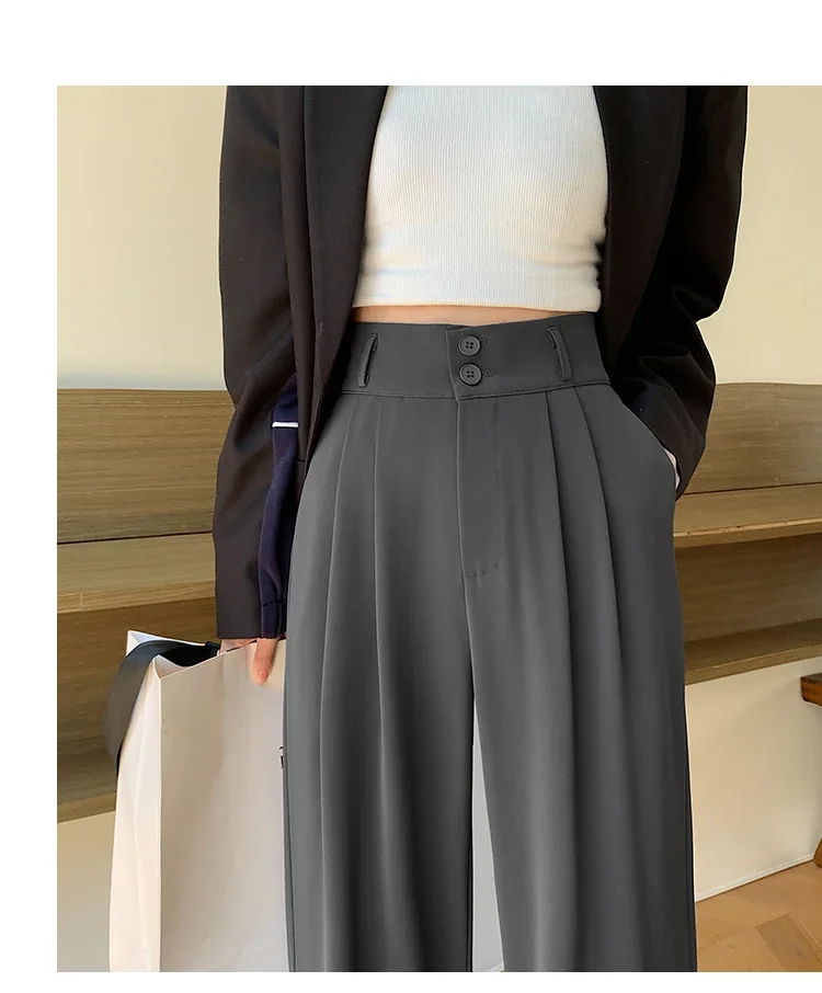 Spring Summer White High Waist Suit Wide Leg Women's Pants Female 2026 New Buttons Elegant Minimalism Straight Loose Trousers