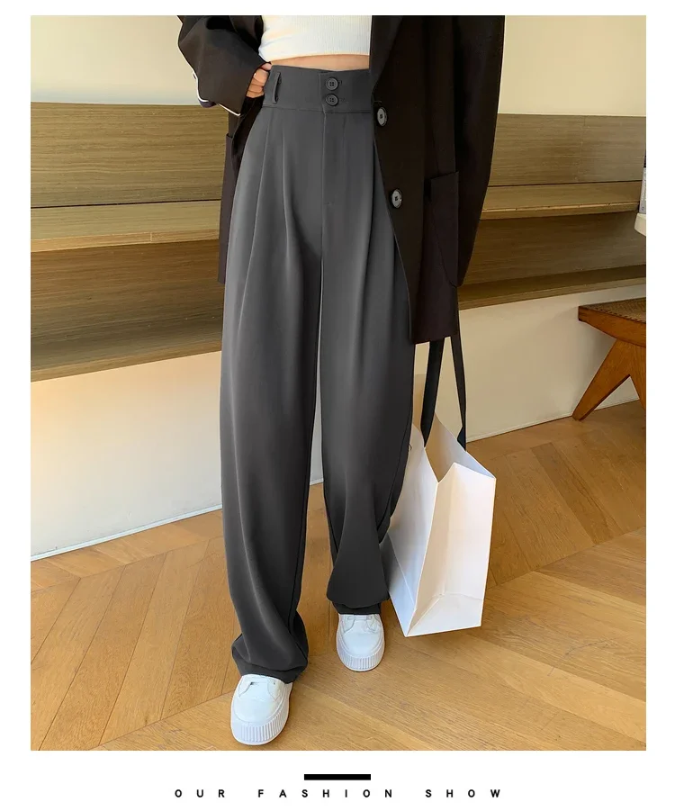 Spring Summer White High Waist Suit Wide Leg Women's Pants Female 2026 New Buttons Elegant Minimalism Straight Loose Trousers