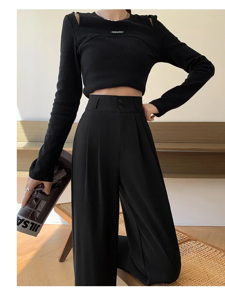 Spring Summer White High Waist Suit Wide Leg Women's Pants Female 2026 New Buttons Elegant Minimalism Straight Loose Trousers
