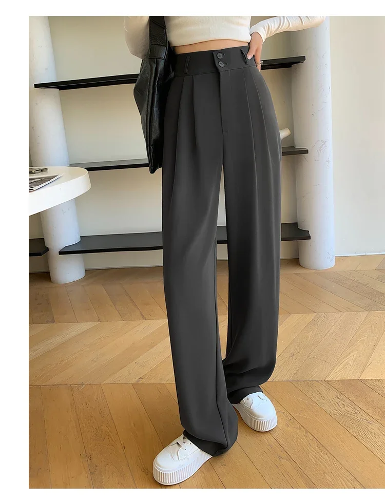Spring Summer White High Waist Suit Wide Leg Women's Pants Female 2026 New Buttons Elegant Minimalism Straight Loose Trousers