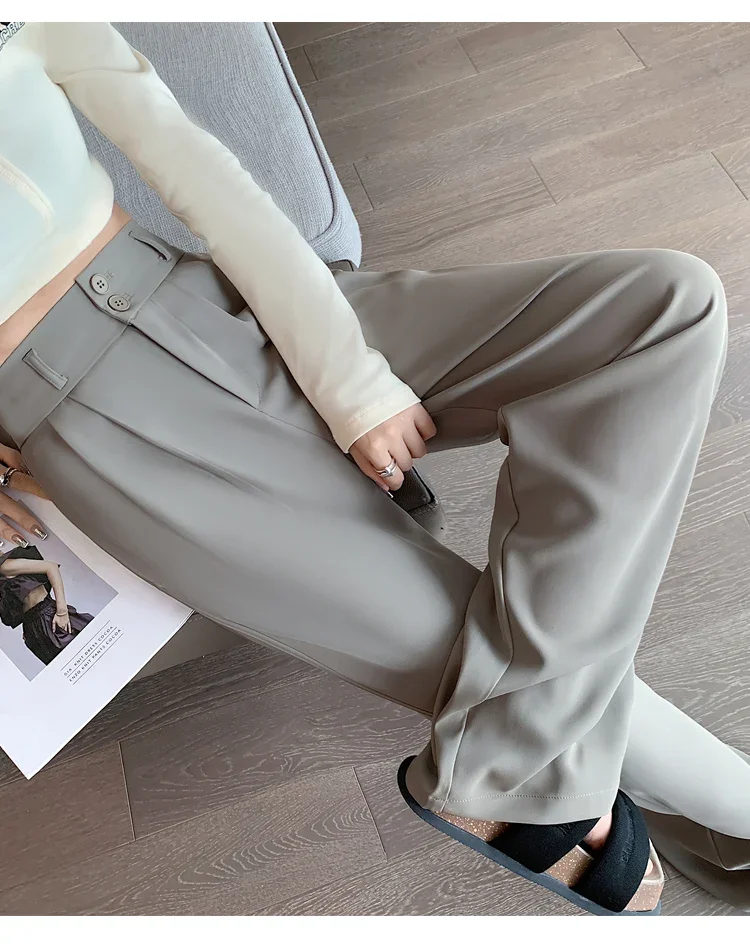 Spring Summer White High Waist Suit Wide Leg Women's Pants Female 2026 New Buttons Elegant Minimalism Straight Loose Trousers