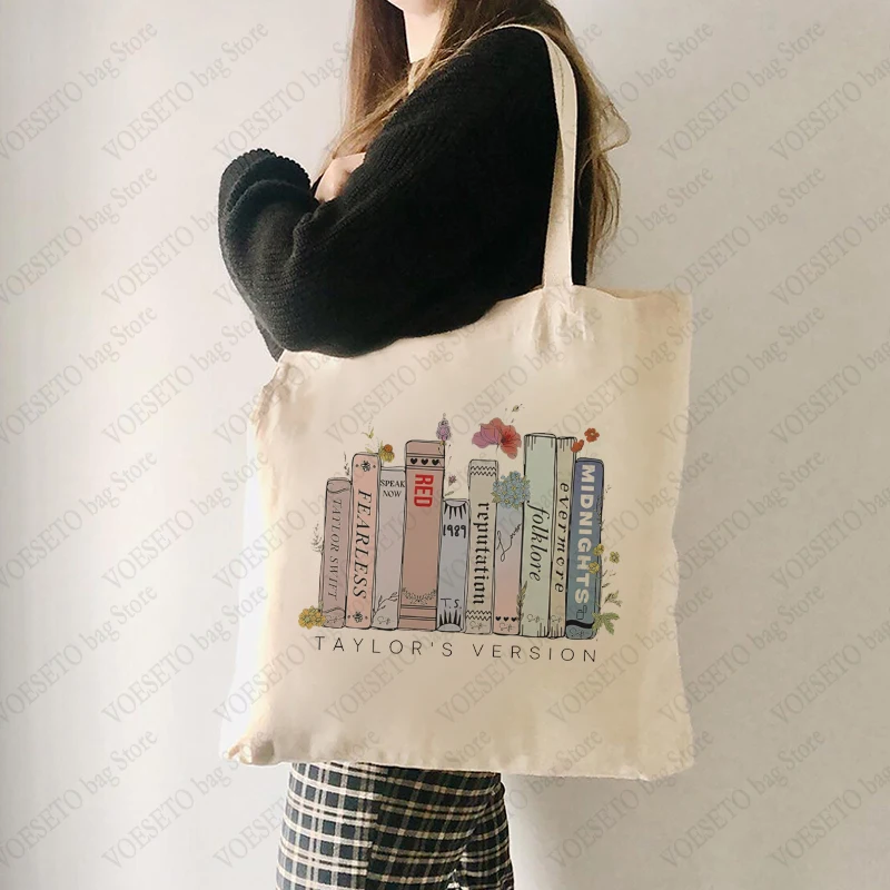 Swiftie Album Book Floral Pattern Canvas Tote Bag The Eras Tour Merch Best Gift for TS Fans Music Lover Shopping Bag