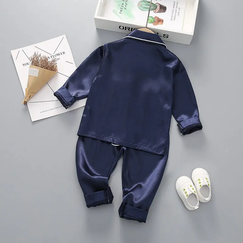 Boys Girls Kids Pajama Sets Causal Solid Long Sleeve T-Shirt Tops with Pants Toddler Baby Sleeping Clothes Pijamas Sleepwear