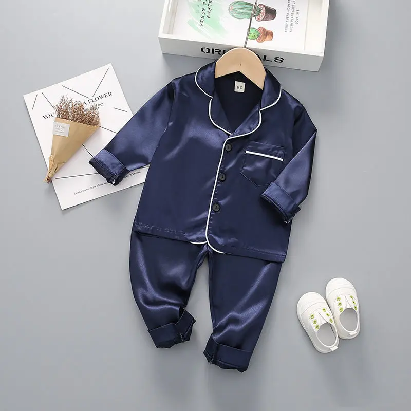 Boys Girls Kids Pajama Sets Causal Solid Long Sleeve T-Shirt Tops with Pants Toddler Baby Sleeping Clothes Pijamas Sleepwear