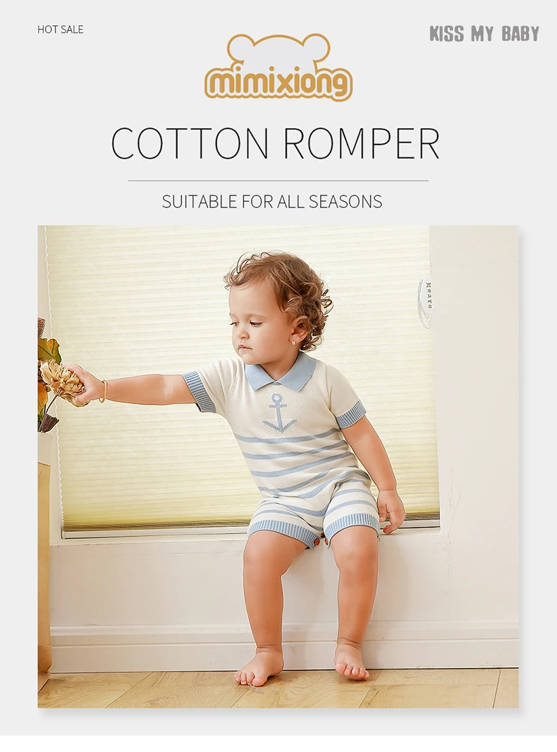 Newborn Baby Rompers Summer Infant Kids Boys Turtle Neck Short Sleeve Sunsuits One Piece Toddler Cotton Sunsuits Child Playsuits