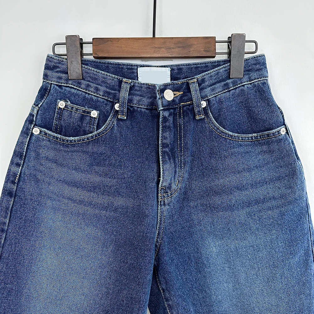 New 2024 Summer High Waist Denim Shorts For Women Pockets Burrs Blue Color Short Jeans Women Streetwear Casual Women's Shorts