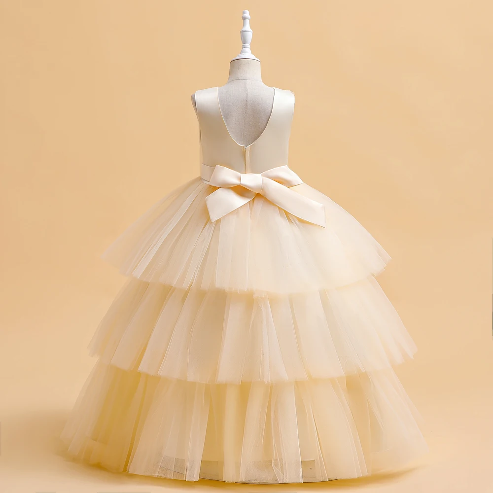 Ceremony Elegant Kids Party Dresses For Girls Children Puffy Tulle White Bridesmaid Dress Flower Girl Birthday Wedding Prom Gown
