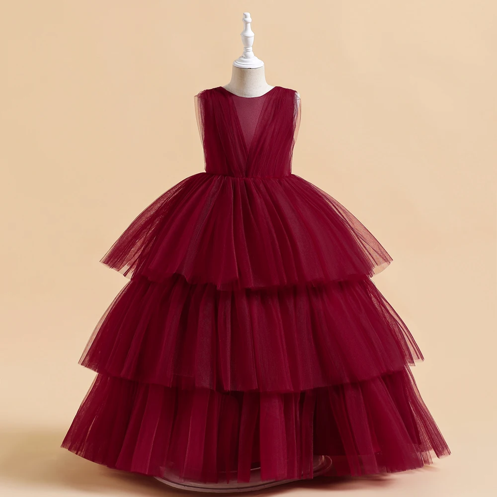 Ceremony Elegant Kids Party Dresses For Girls Children Puffy Tulle White Bridesmaid Dress Flower Girl Birthday Wedding Prom Gown