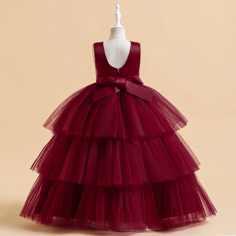 Ceremony Elegant Kids Party Dresses For Girls Children Puffy Tulle White Bridesmaid Dress Flower Girl Birthday Wedding Prom Gown