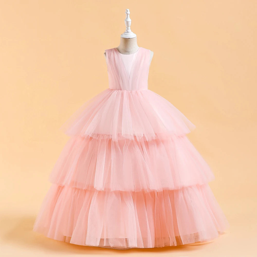 Ceremony Elegant Kids Party Dresses For Girls Children Puffy Tulle White Bridesmaid Dress Flower Girl Birthday Wedding Prom Gown