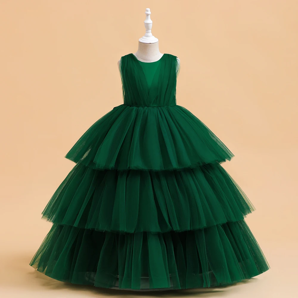 Ceremony Elegant Kids Party Dresses For Girls Children Puffy Tulle White Bridesmaid Dress Flower Girl Birthday Wedding Prom Gown