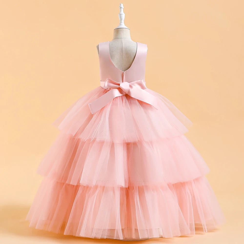 Ceremony Elegant Kids Party Dresses For Girls Children Puffy Tulle White Bridesmaid Dress Flower Girl Birthday Wedding Prom Gown